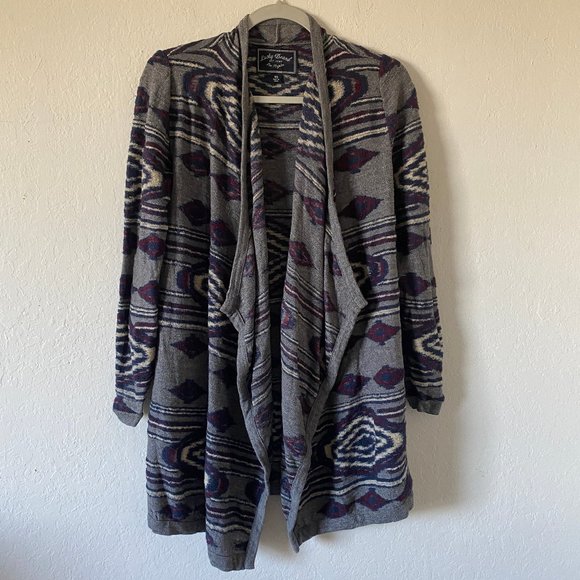 Lucky Brand Womens Cardigan Sweater Western Tribal Size XS Gray Long Sleeve Open - Picture 1 of 9